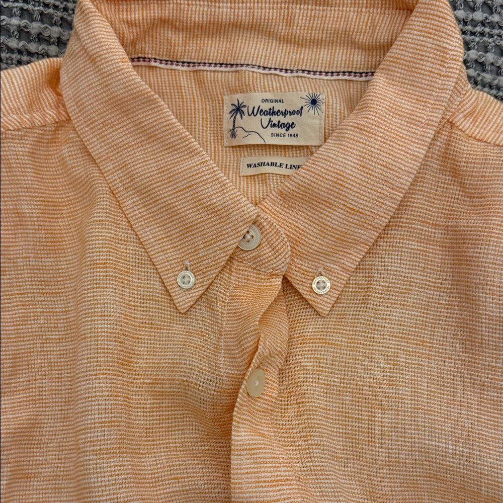 Weatherproof Vintage Men's peach washable linen Button Down Shirt